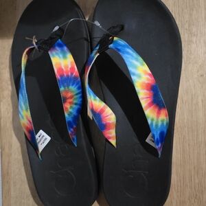 Chaco Rainbow Tie-Dye Strap Flip Flops - Black Footbed